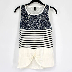 1Clique Paisley Knotted Tank Top Womens Size XS in Navy/White NEW